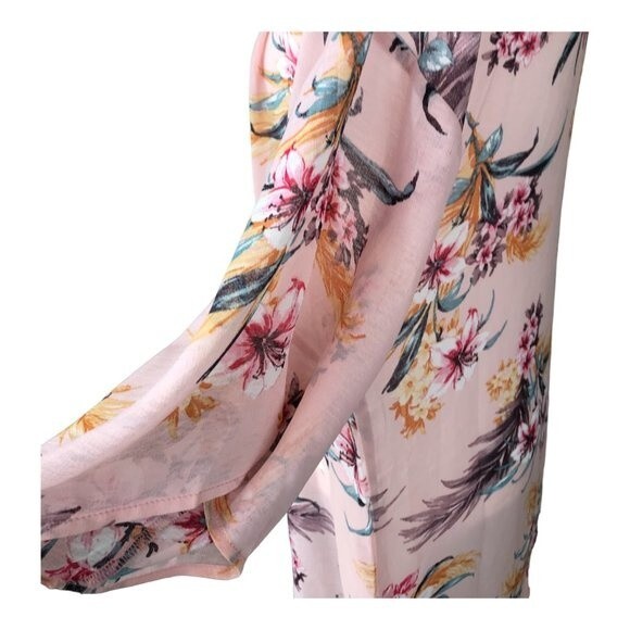 Pinkline Floral Kimono Cardigan Light Pink Floral Sheer 3/4 Sleeve Size L - Picture 10 of 10